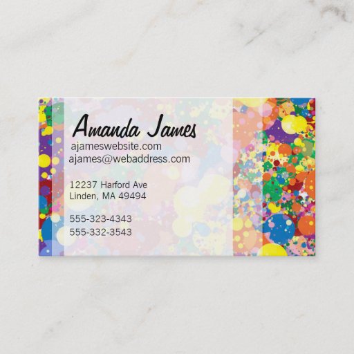 Customizable Rainbow Splatter Business Card