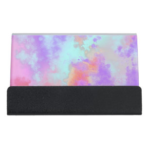 Rainbow Paint Splatter  Desk Business Card Holder