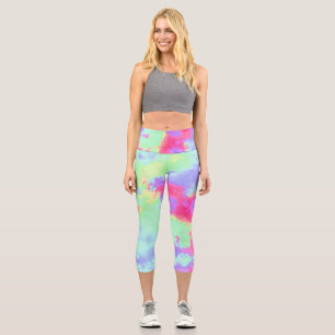 Rainbow Paint Splatter effect Capri Leggings