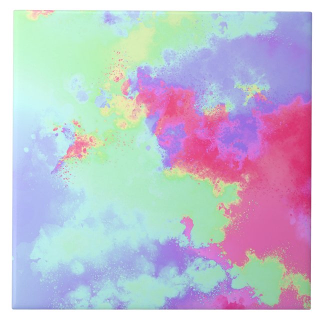 Rainbow Paint Splatter Effect Ceramic Tile (Front)