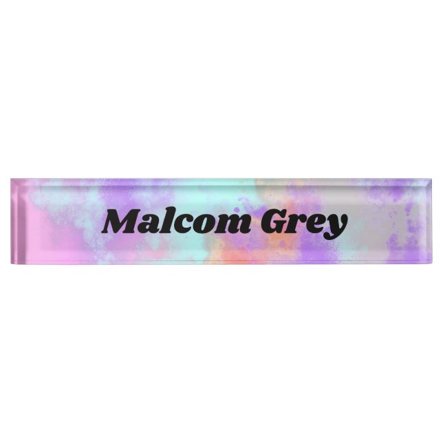 Rainbow Paint Splatter effect Desk Name Plate (Front)
