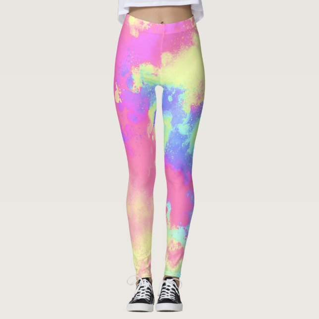 Rainbow Paint Splatter effect Leggings (Front)