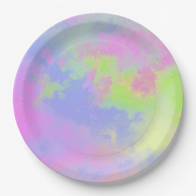 Rainbow Paint Splatter effect  Paper Plates (Front)