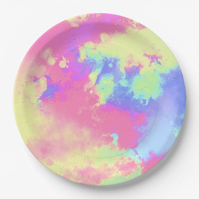 Rainbow Paint Splatter effect  Paper Plates (Front)