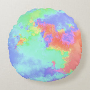 Rainbow Paint Splatter effect pink green orange  Round Pillow