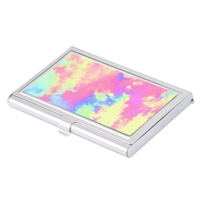 Rainbow Paint Splatter Effect pink yellow blue Business Card Case (Front)