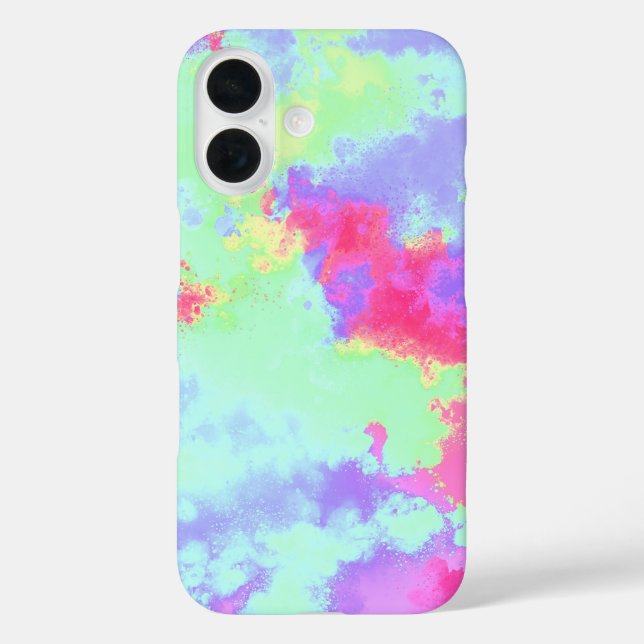Rainbow Paint Splatter iPhone 16 Case  (Back)