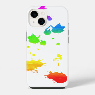 Rainbow paint-splatter iPhone 14 case