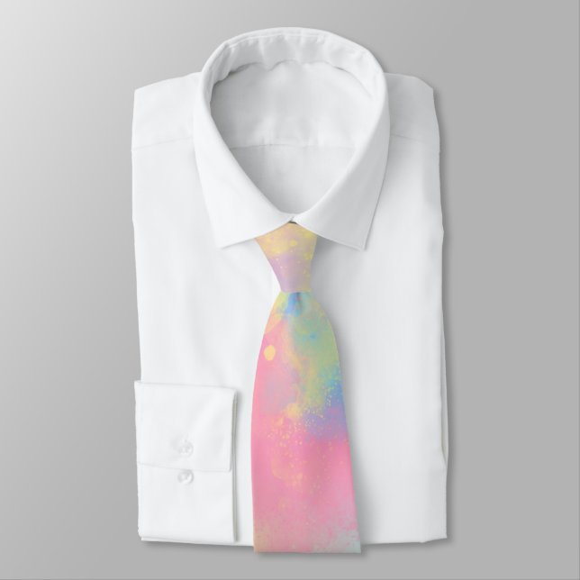 Rainbow Paint Splatter  Neck Tie (Tied)