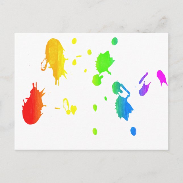 Rainbow paint-splatter postcard (Front)