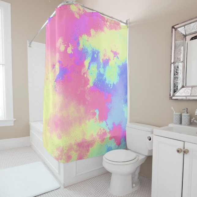 Rainbow Paint Splatter  Shower Curtain (In Situ)