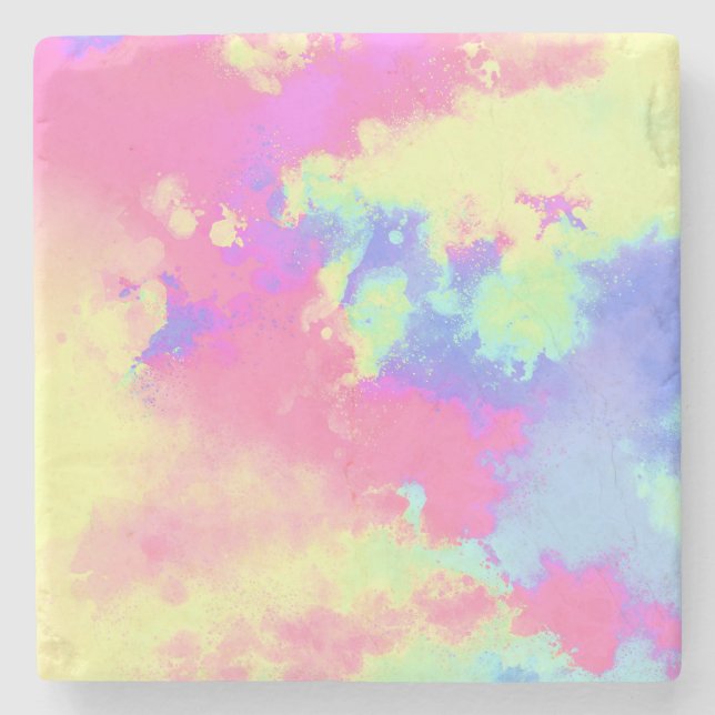 Rainbow Paint Splatter  Stone Coaster (Front)