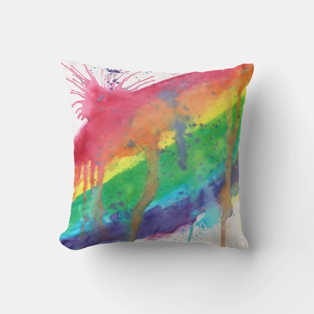 Rainbow Paint Splatter Throw Pillow (Front)