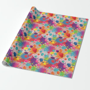 Rainbow paint splatter wrapping paper