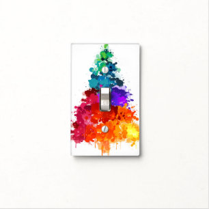 Rainbow Paint Splattered Pine Tree Light Switch Cover