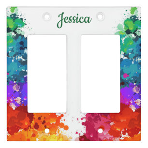 Rainbow Paint Splattered Pine Tree Light Switch Cover