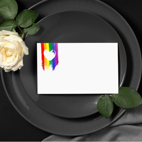 Rainbow Paint Strokes Heart Gay Wedding Place Card