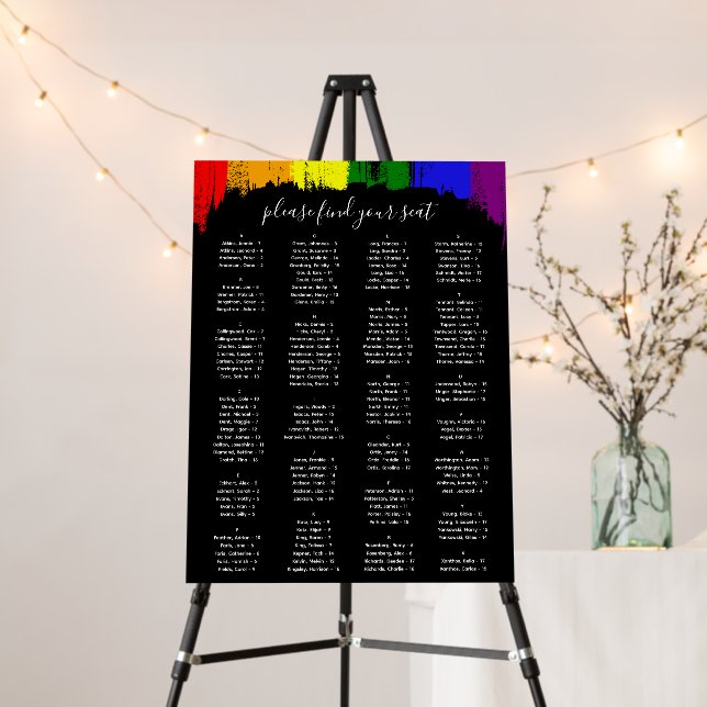 Rainbow Paint Strokes LGBT 4 Column Seating Chart Foam Board (In Situ (Stand))