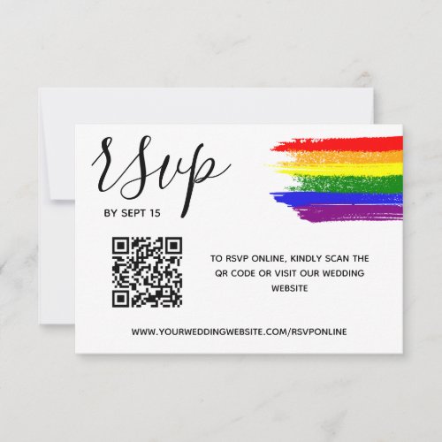 Rainbow Paint Strokes LGBT Wedding QR Code RSVP Card