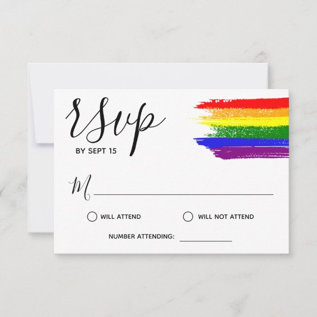 Rainbow Paint Strokes LGBT Wedding RSVP (Front)