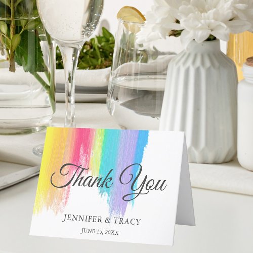 Rainbow Paint Strokes LGBTQ Wedding Thank You Card