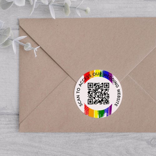 Rainbow Paint Strokes Wedding Website QR Code Classic Round Sticker