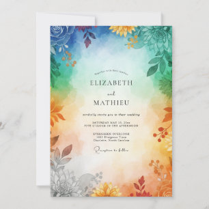 Rainbow Painted Foliage Wedding Invitation
