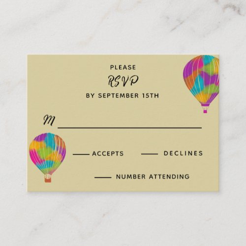 Rainbow Painted Hot Air Balloons Custom Wedding Enclosure Card
