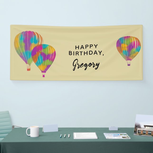 Rainbow Painted Hot Air Balloons Personalized Banner (Tradeshow)