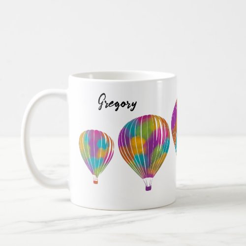 Rainbow Painted Hot Air Balloons Personalized Coffee Mug