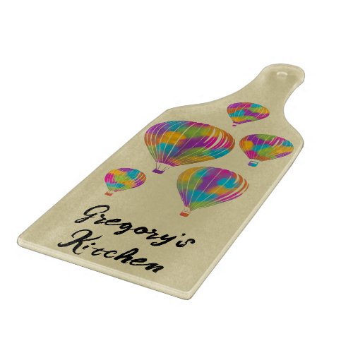 Rainbow Painted Hot Air Balloons Personalized Cutting Board