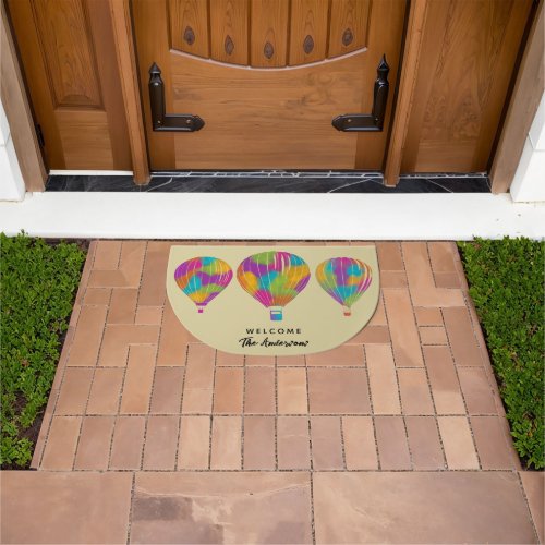 Rainbow Painted Hot Air Balloons Personalized Doormat