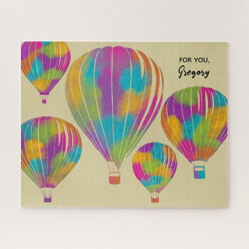 Rainbow Painted Hot Air Balloons Personalized Jigsaw Puzzle
