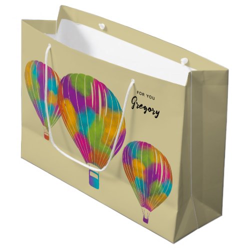 Rainbow Painted Hot Air Balloons Personalized Large Gift Bag