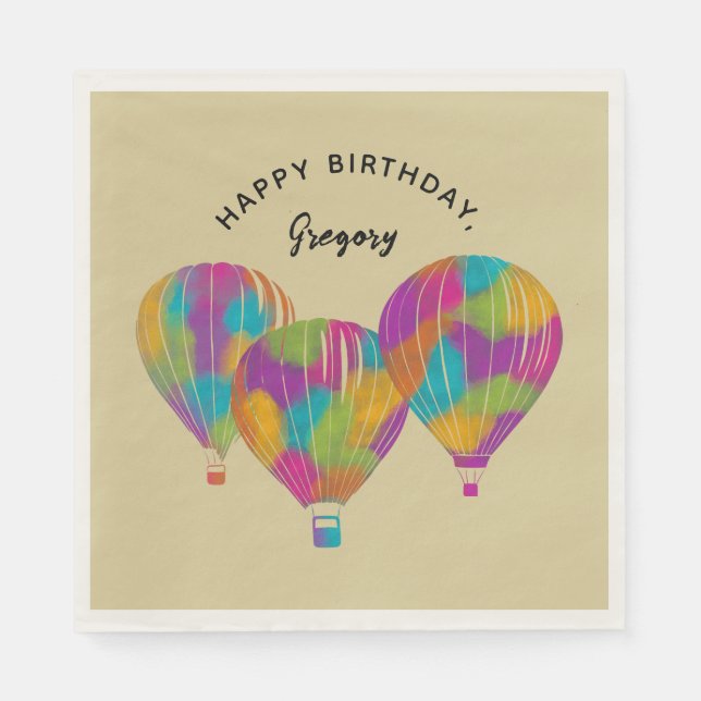 Rainbow Painted Hot Air Balloons Personalized Napkins (Front)