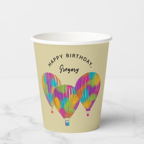 Rainbow Painted Hot Air Balloons Personalized Paper Cups