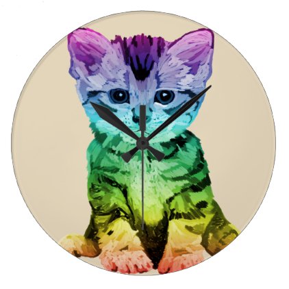 Rainbow Painted Kitten Clock