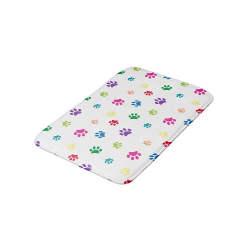 Rainbow Painted Paw Prints Bath Mat