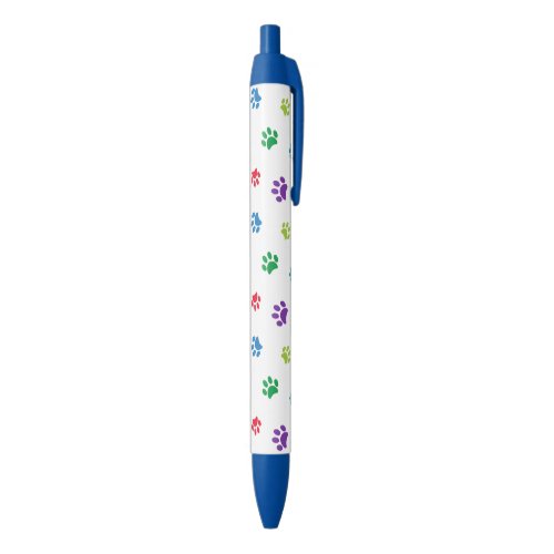 Rainbow Painted Paw Prints Blue Ink Pen