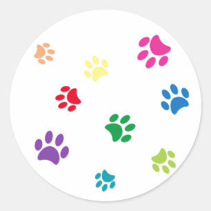Rainbow Painted Paw Prints Classic Round Sticker