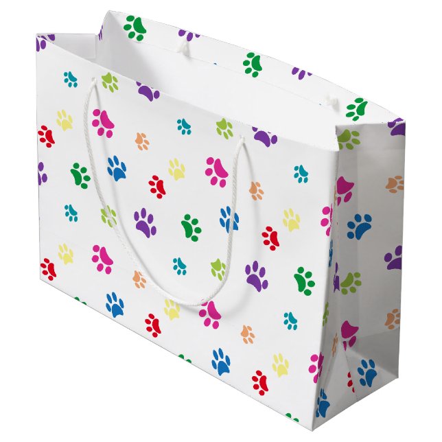 Rainbow Painted Paw Prints Large Gift Bag (Back Angled)