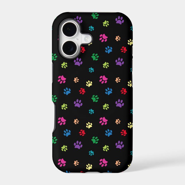 Rainbow Painted Paw Prints on Black Case-Mate iPhone Case (Back)