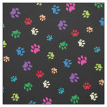 Rainbow Painted Paw Prints on Black Fabric