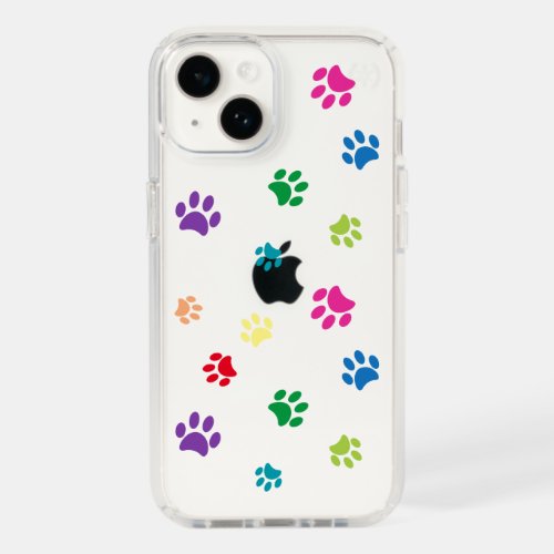 Rainbow Painted Paw Prints on Black Speck iPhone 14 Case