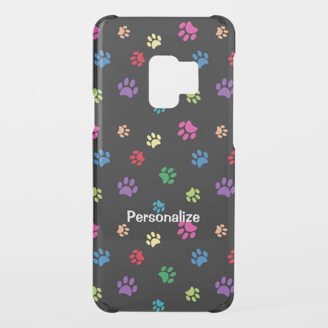 Rainbow Painted Paw Prints on Black Uncommon Samsung Galaxy Case (Back)
