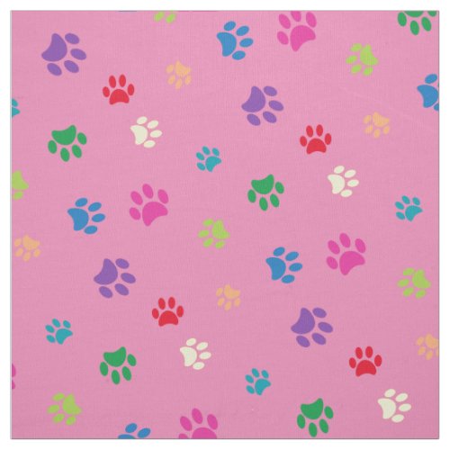 Rainbow Painted Paw Prints on Pink Fabric