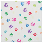 Rainbow Painted Paw Prints on White Fabric