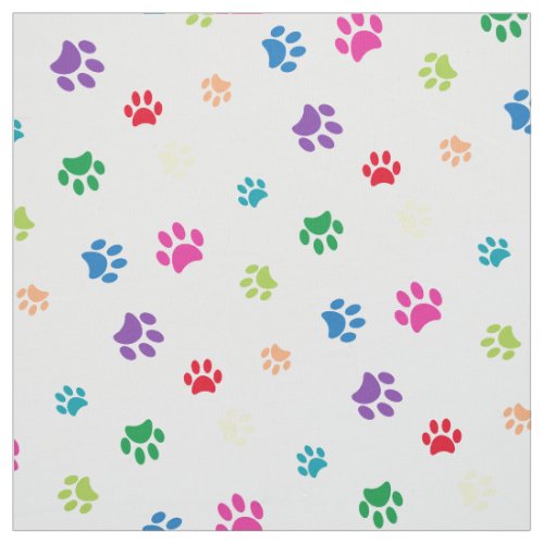 Rainbow Painted Paw Prints on White Fabric