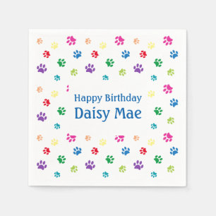 Rainbow Painted Paw Prints Pet Birthday Napkins