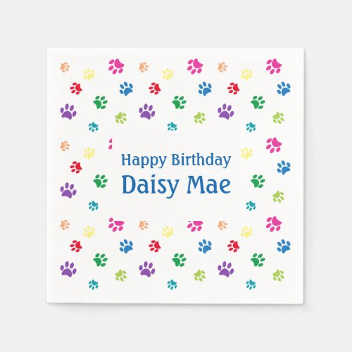 Rainbow Painted Paw Prints Pet Birthday Napkins